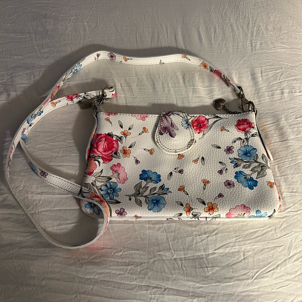 Zagara Made in Italy White Leather Floral Purse Designer Handbag